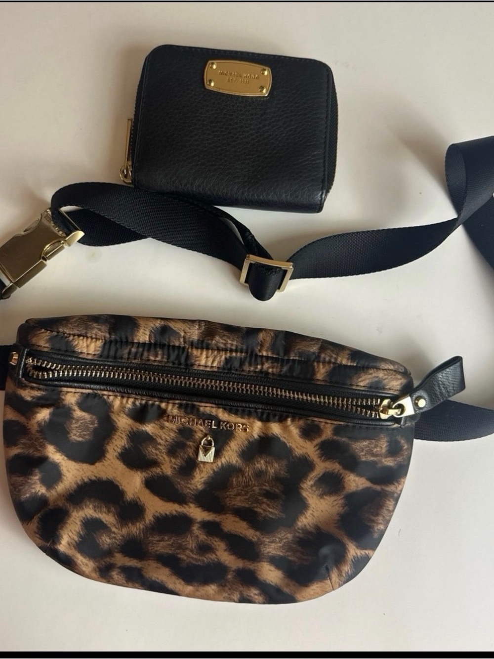 Michael Kors Leopard Print Crossbody Belt Bag with Black Card Case